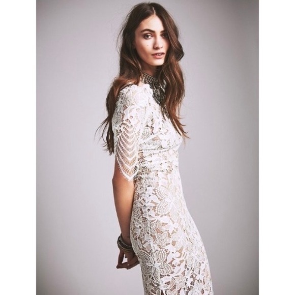 FOR LOVE & LEMONS Luna White Lace Dress Midi Maxi Bridal Rehearsal Dinner Small FOR LOVE & LEMONS Luna White Lace Dress Midi Maxi Bridal Rehearsal Dinner Small